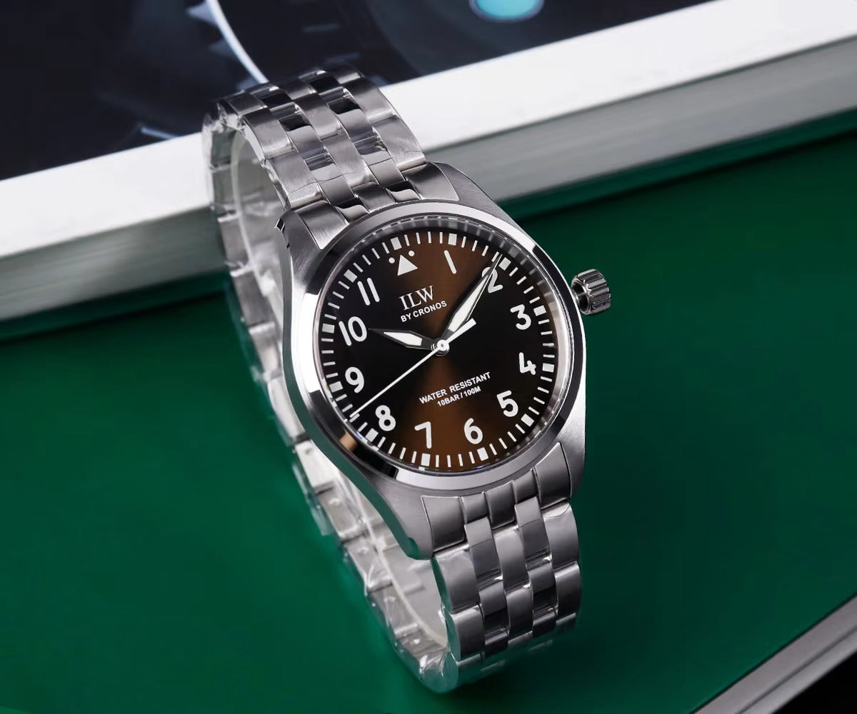 Cronos Pilot Flieger Watch 39mm VH31 Quartz Men’s Watch Stainless Steel Sapphire Crystal  L6057M