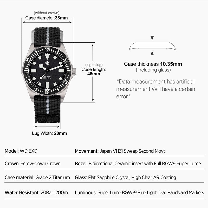 🔥WeeklyDeals🔥Watchdives 38mm EXD Titanium Diver Watch