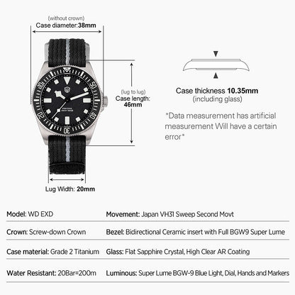 🔥WeeklyDeals🔥Watchdives 38mm EXD Titanium Diver Watch