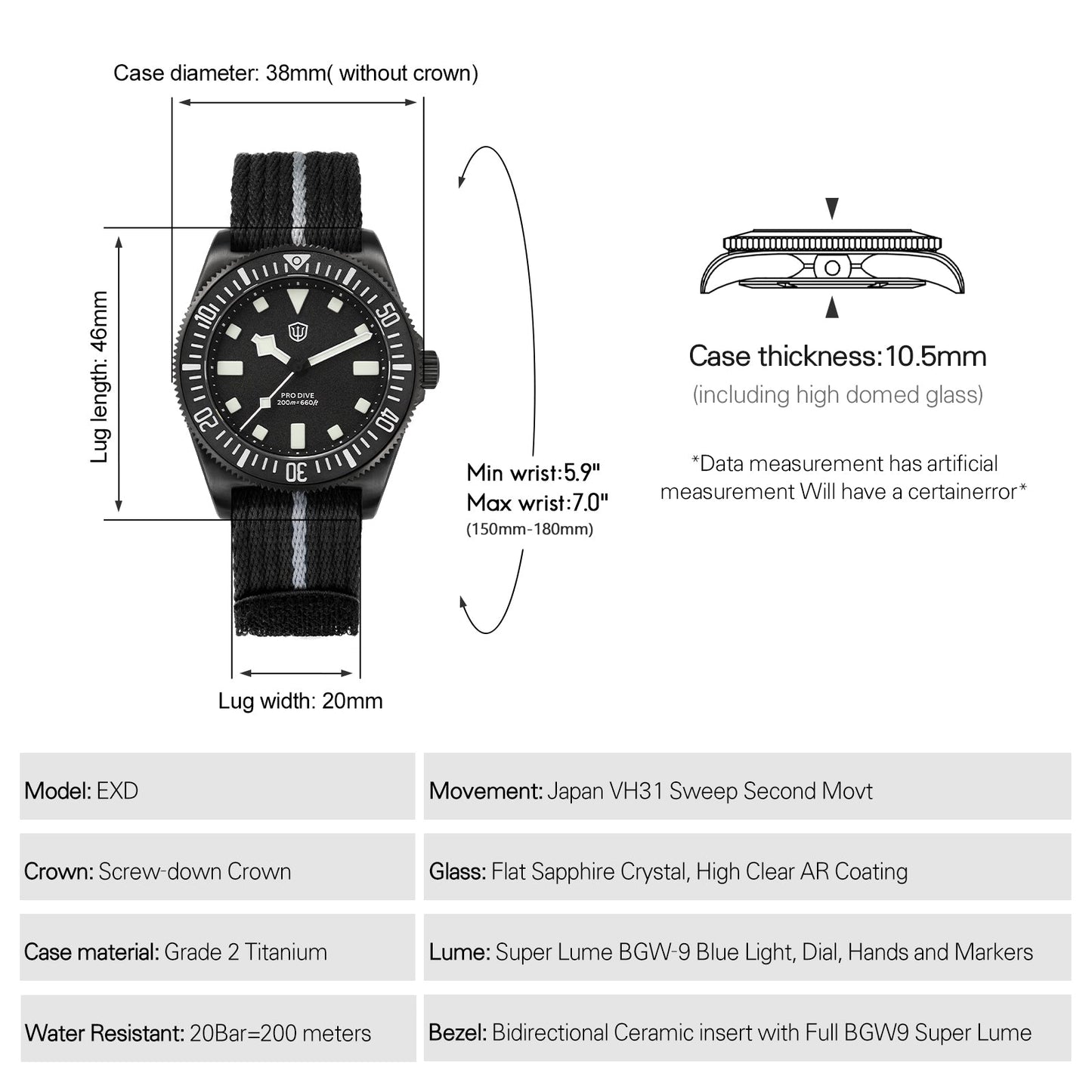 🔥WeeklyDeals🔥Watchdives 38mm EXD Titanium Diver Watch