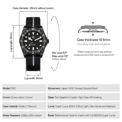 🔥WeeklyDeals🔥Watchdives 38mm EXD Titanium Diver Watch
