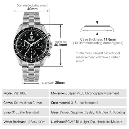 🔥SuperDeals🔥Watchdives 40mm WD1860 VK63 Chronograph Watch