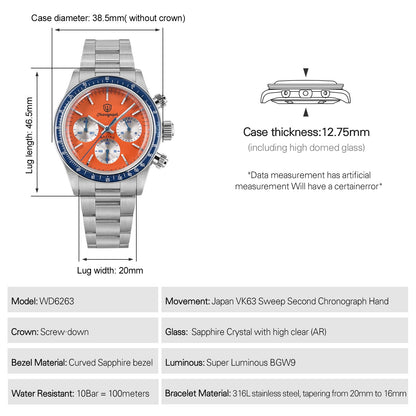 ⚡EarlyBird⚡Watchdives WD6263 Vintage Racing Chronograph Watch