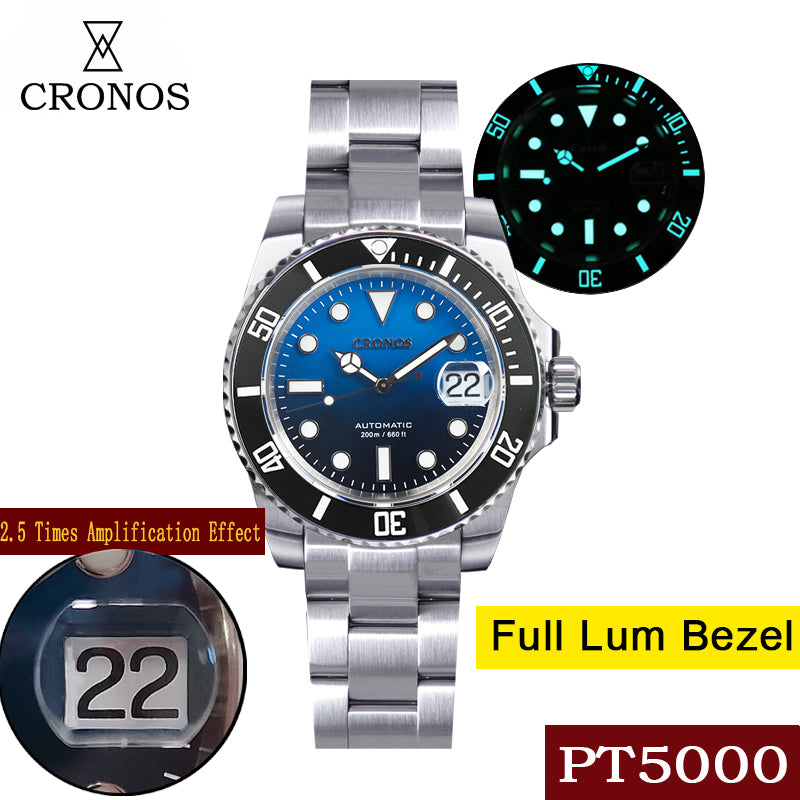 ★Xmas Sale★Cronos Water Ghost Luxury Dive Watch PT5000 Movement L6005-with  Calendar