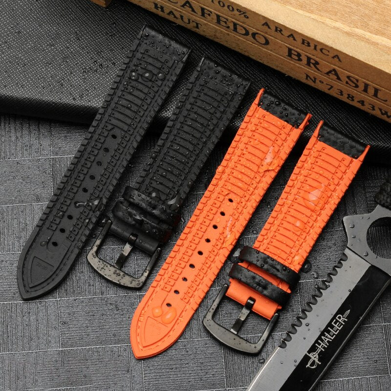 Carbon Fiber Pattern Rubber Watch Band