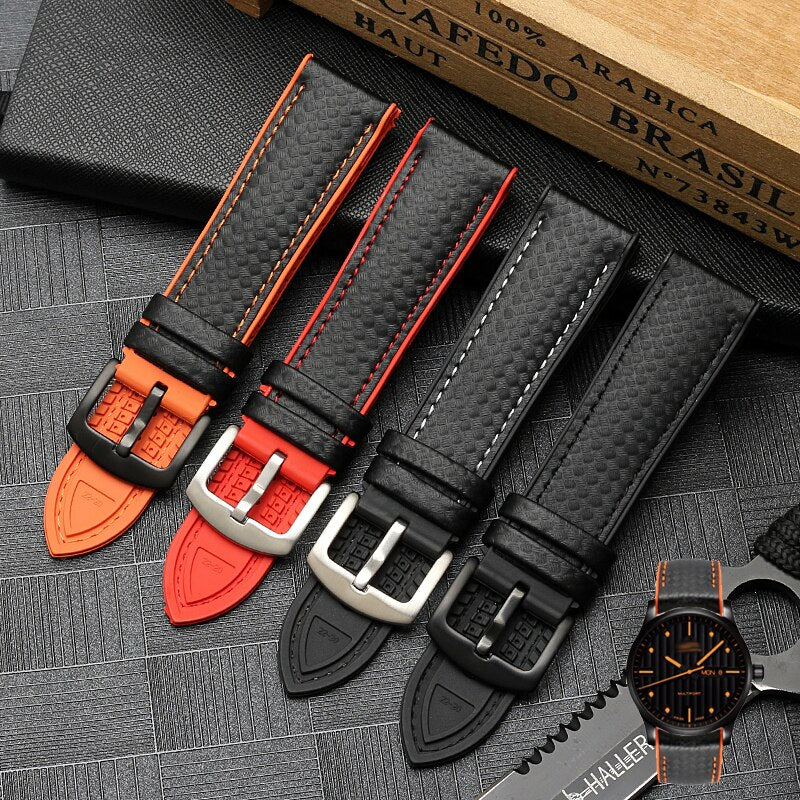 Carbon Fiber Pattern Rubber Watch Band