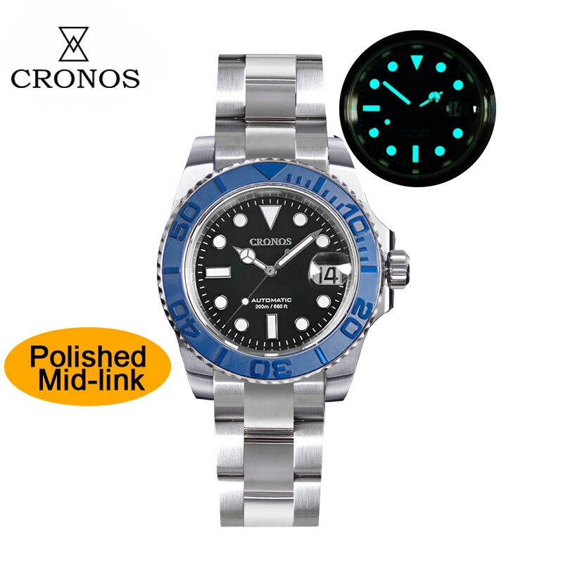 ★11.11 Sale★Cronos 2.5x Water Ghost Sub Dive Watch L6018 Polished Mid-link