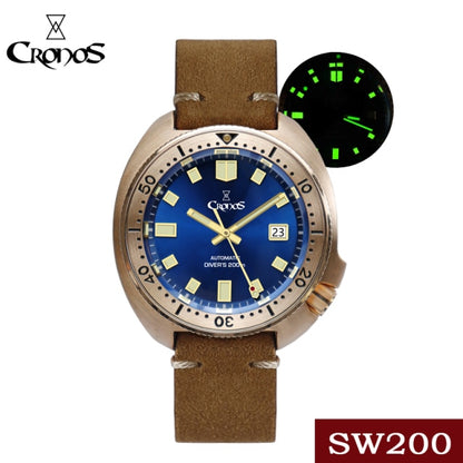 Cronos Turtle Men Bronze Automatic PT5000 and SW200  Crystal Watch L6006