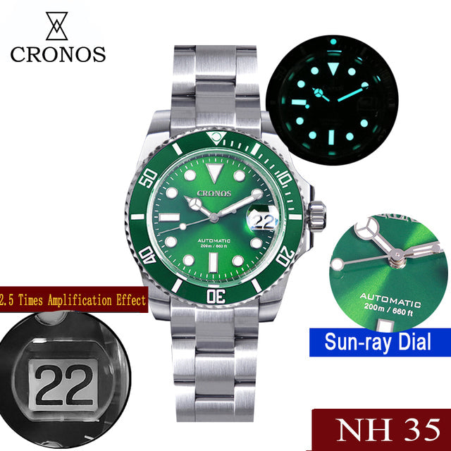 Cronos 2.5x Water Ghost NH35 Dive Watch L6015 with Calendar