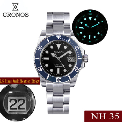 Cronos 2.5x Water Ghost NH35 Dive Watch L6015 with Calendar